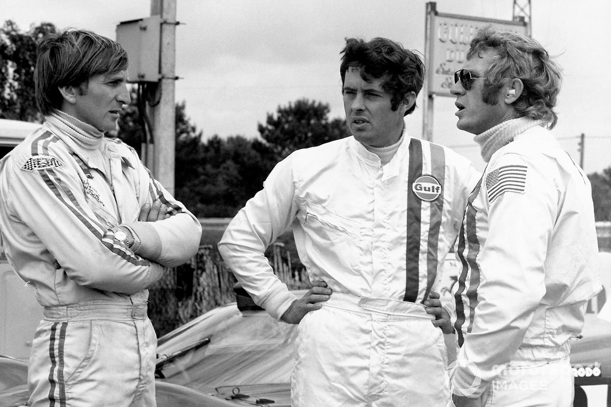 Steve McQueen, Brian Redman en Derek Bell filmen op Le Mans