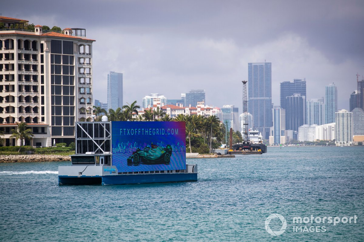 An FTX advertising board on the water