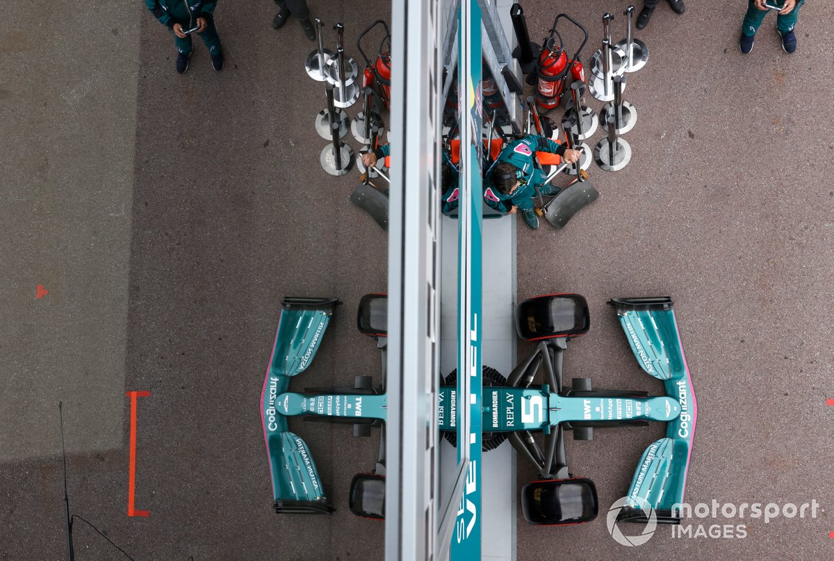Sebastian Vettel, Aston Martin AMR21, leaves the garage