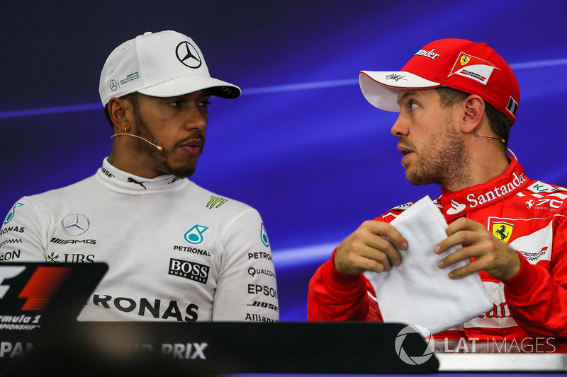 Lewis Hamilton, Mercedes AMG F1 y Sebastian Vettel, Ferrari