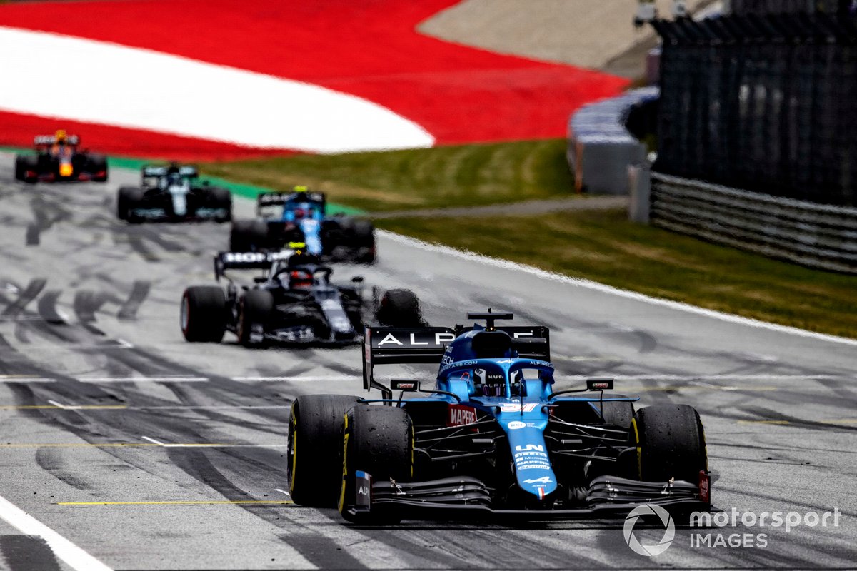 Guanyu Zhou, Alpine A521, Pierre Gasly, AlphaTauri AT02, and Esteban Ocon, Alpine A521