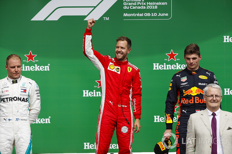 Valtteri Bottas, Mercedes AMG F1, 2nd position, Sebastian Vettel, Ferrari, 1st position, and Max Ver