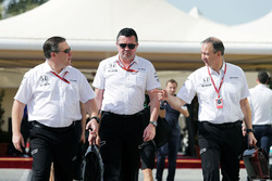 Zak Brown, McLaren Executive Director with Eric Boullier, McLaren Racing Director and Jonathan Neale, McLaren Chief Operating Officer