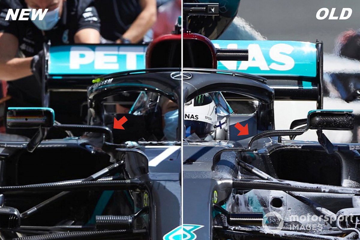 Сравнение нового (слева) и старого (справа) крепления зеркала заднего вида на Mercedes W11