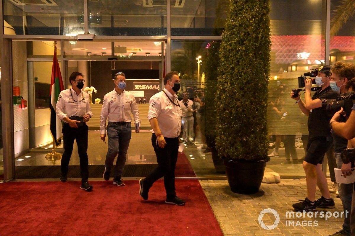 Ron Meadows, Sporting Director, Mercedes AMG, Andrew Shovlin, Trackside Engineering Director, Mercedes AMG, leave the Stewards Office