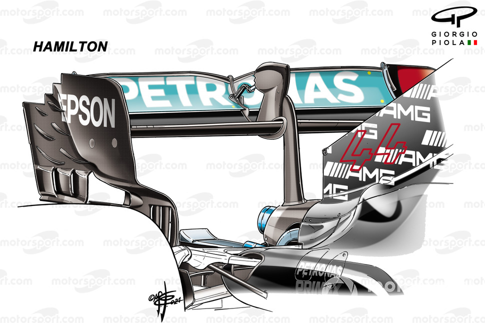 Alerón trasero del Mercedes W12 de Lewis Hamilton en el GP de Azerbaiyán