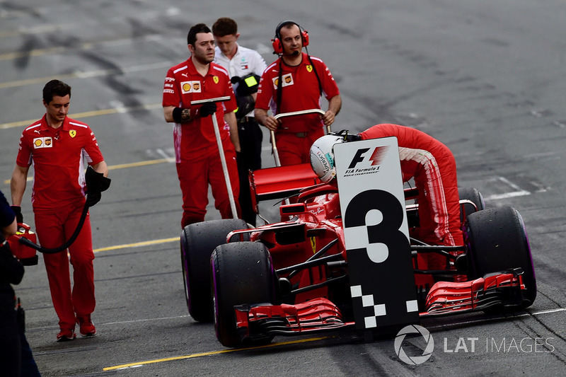 Sebastian Vettel, Ferrari SF-71H in parc ferme
