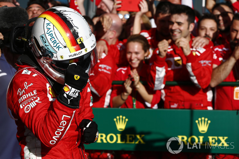 Yarış galibi Sebastian Vettel, Ferrari SF71H, Parc Ferme