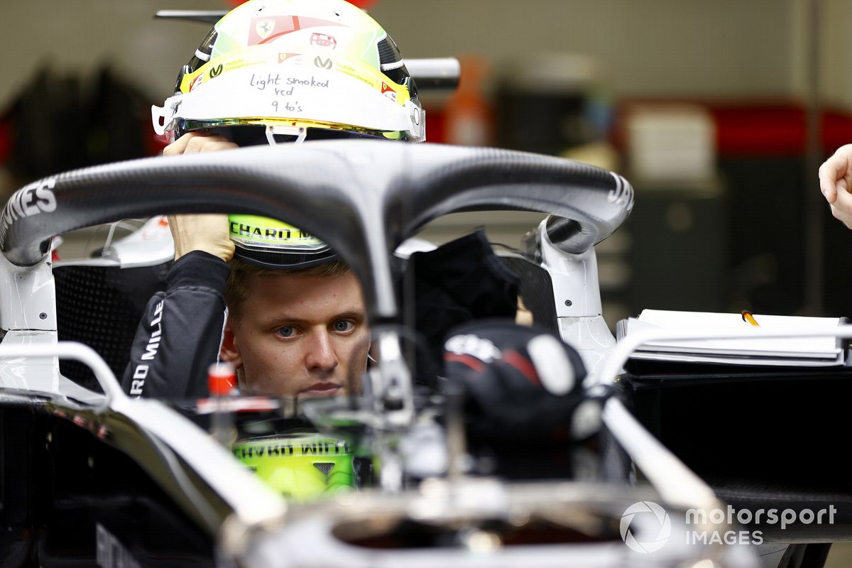 Mick Schumacher sits in his Haas VF-20 for his seat fitting