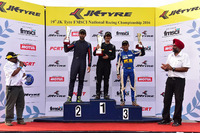 Indian Open Wheel Photos - Podium: race winner Krishnaraaj Mahadik, second place Anindith Reddy, third place Akash Gowda