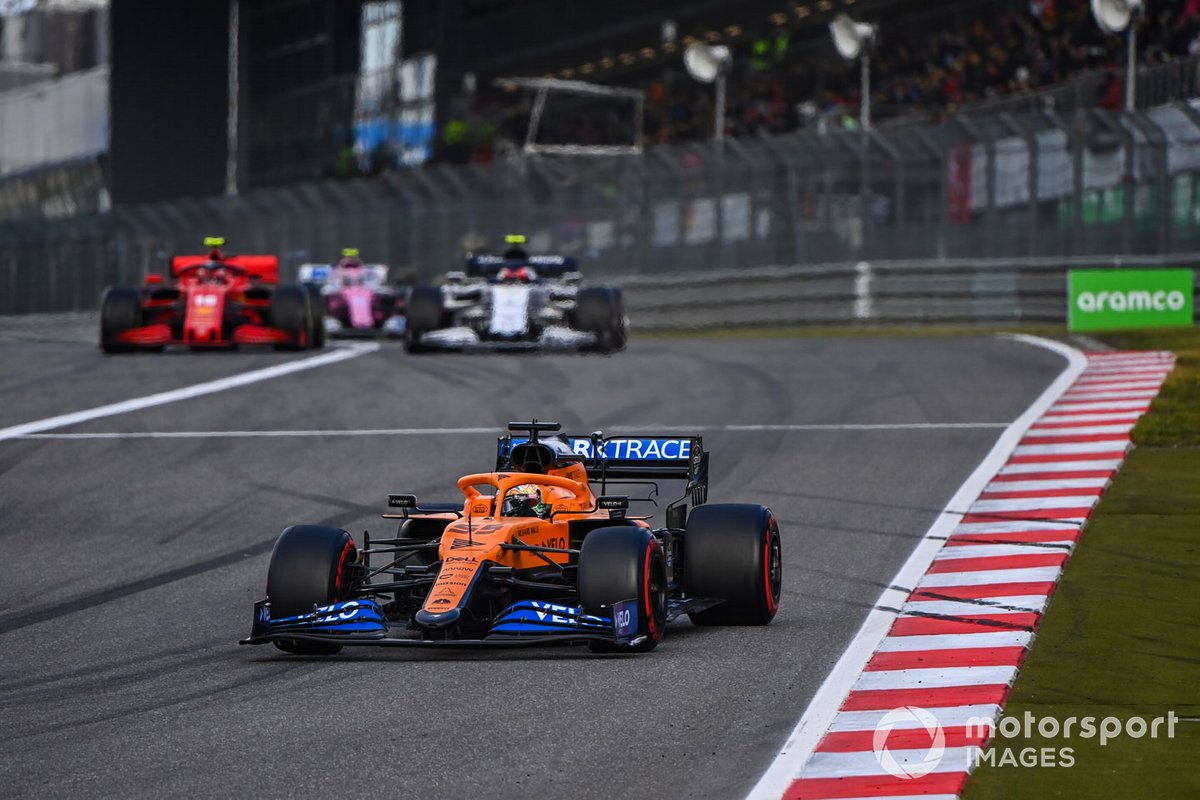 Carlos Sainz Jr., McLaren MCL35, Charles Leclerc, Ferrari SF1000, and Pierre Gasly, AlphaTauri AT01