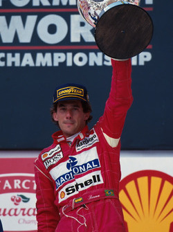Podium: Race winner Ayrton Senna, McLaren