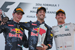 The podium (L to R): Max Verstappen, Red Bull Racing, second; Daniel Ricciardo, Red Bull Racing, rac