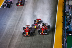 Sebastian Vettel, Ferrari SF70H, Max Verstappen, Red Bull Racing RB13, Kimi Raikkonen, Ferrari SF70H, collide at the start