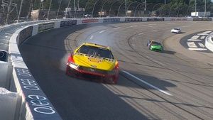 Joey Logano makes hard contact with wall after right-front tire issue