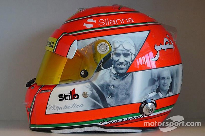 Nasr dedica il casco di Monza a Nuvolari, Alboreto, De Angelis, Farina e Ascari