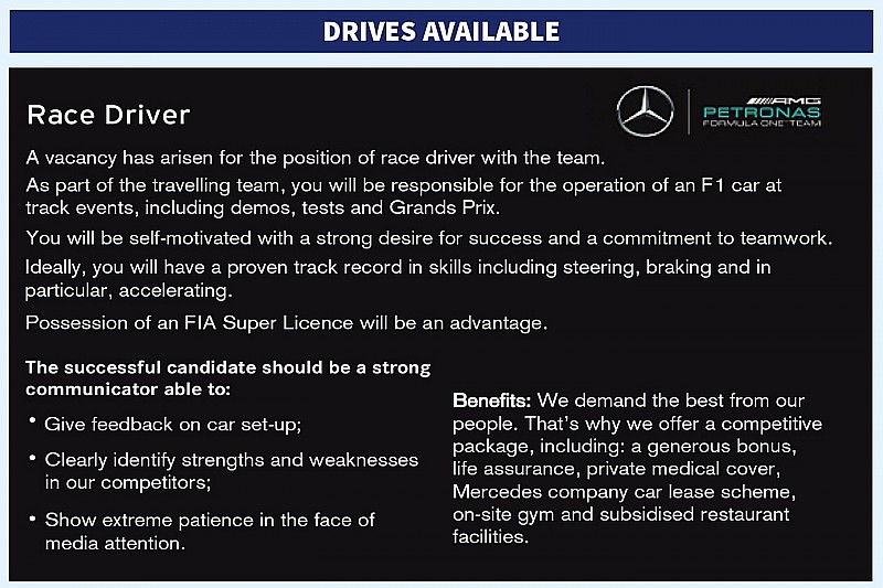 Mercedes plaatst vacature voor nieuwe coureur in Autosport Magazine