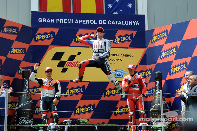 2010: 1. Jorge Lorenzo, 2. Dani Pedrosa, 3. Casey Stoner