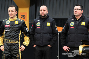 Robert Kubica, Lotus Renault GP, Gerard Lopez, Lotus Renault GP owner and Eric Boullier, Team Principal, Lotus Renault GP