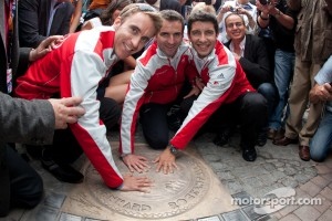 Hand imprint ceremony: 2010 24 Hours of Le Mans winners Timo Bernhard, Romain Dumas and Mike Rockenfeller