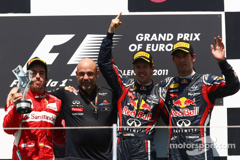 2011: 1. Sebastian Vettel, 2. Fernando Alonso, 3. Mark Webber
