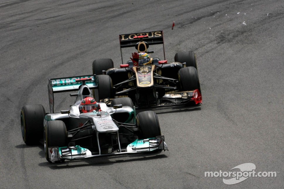 Michael Schumacher, Mercedes GP and Bruno Senna, Renault F1 Team