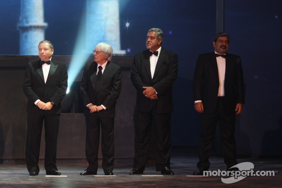 FIA President Jean Todt, FOM President Bernie Ecclestone, Force India Team Principal Vijay Mallya, FMSCI president Vicky Chandhok