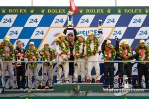 LMP2 podium: class winners Enzo Potolicchio, Ryan Dalziel, Tom Kimber-Smith, second place Pierre Thiriet, Mathias Beche, Christophe Tinseau, third place Luis Perez Companc, Pierre Kaffer, Soheil Ayari