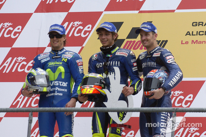 2005: 1. Valentino Rossi, 2. Sete Gibernau, 3. Colin Edwards