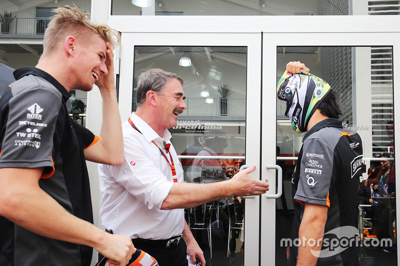 Nico Hulkenberg, Sahara Force India F1 con Nigel Mansell y Sergio Pérez, Sahara Force India F1 usan máscaras de lucha libre mexicana