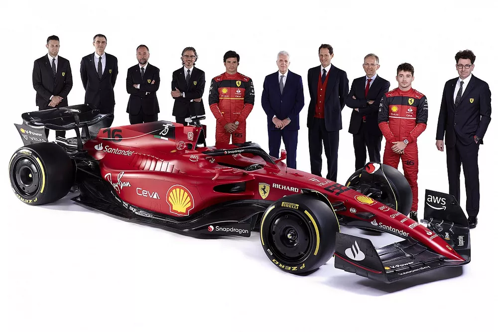 Enrico Racca, Enrico Gualtieri, Laurent Mekies, Carlos Sainz Jr., Piero Ferrari, John Elkann, Benedetto Vigna, Charles Leclerc, Mattia Binotto, Team Principal, Ferrari 
