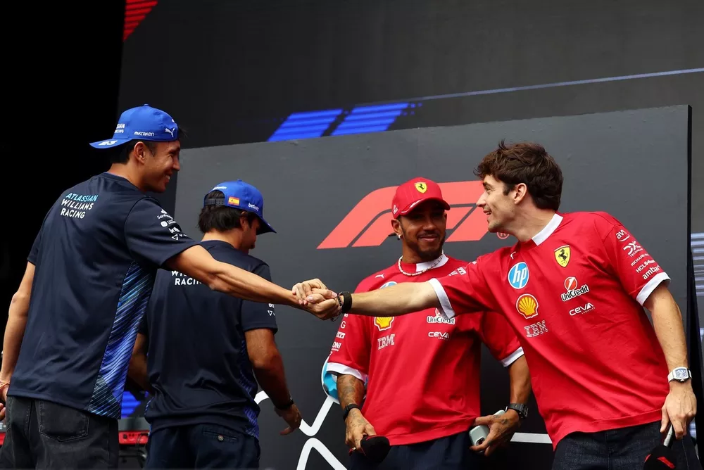 Charles Leclerc, Ferrari, Lewis Hamilton, Ferrari, Alexander Albon, Williams, Carlos Sainz, Williams