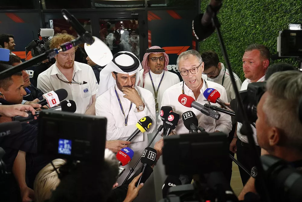 Mohammed bin Sulayem, President, FIA, Stefano Domenicali, CEO, Formula 1, hold a Press Conference to confirm that the event will proceed as planned in the wake of a missile attack on Jeddah