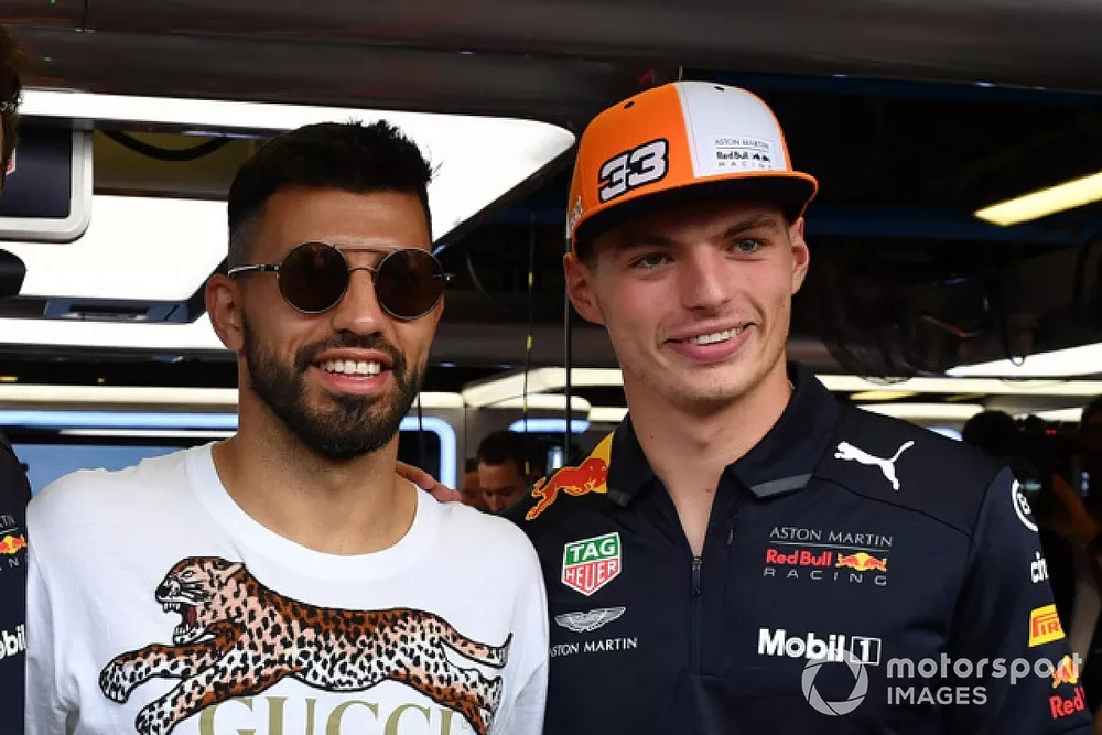 Sergio Ag&uuml;ero, Futbolista con Daniel Ricciardo, Red Bull Racing y Max Verstappen, Red Bull Racing