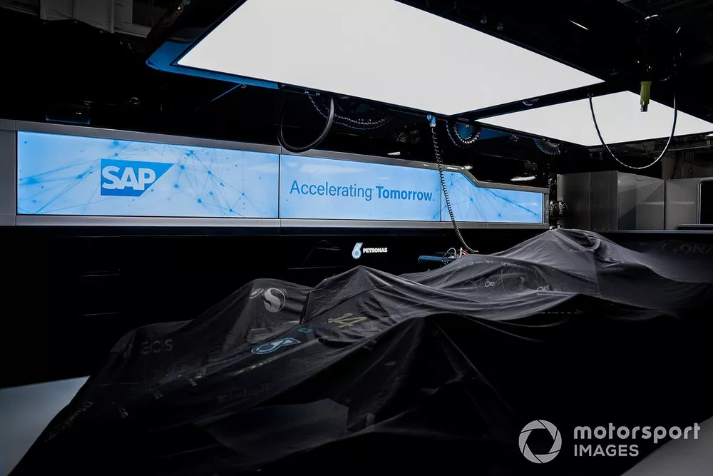Mercedes garage with SAP branding