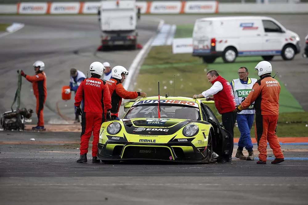 Dennis Olsen, SSR Performance Porsche 911 GT3-R after the crash