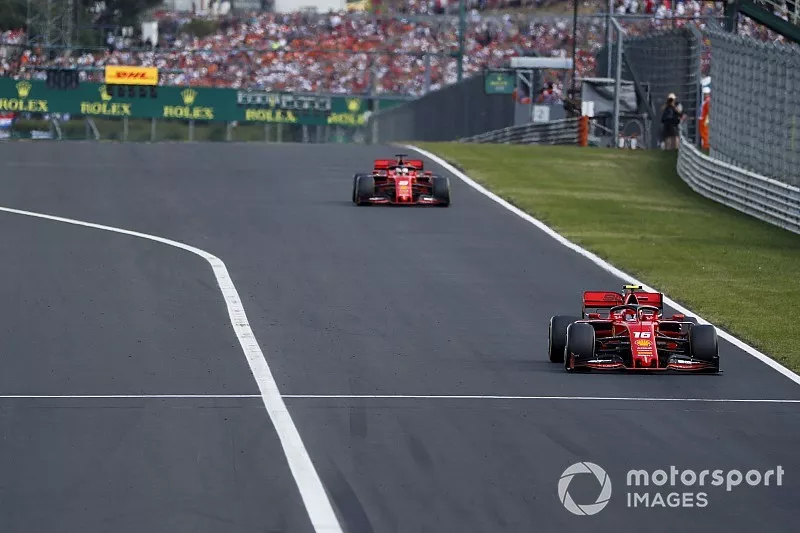 Charles Leclerc, Ferrari SF90 leads Sebastian Vettel, Ferrari SF90 