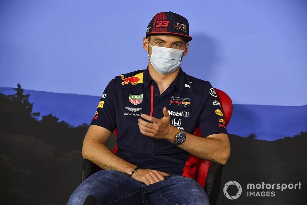 Max Verstappen, Red Bull Racing, in de persconferentie