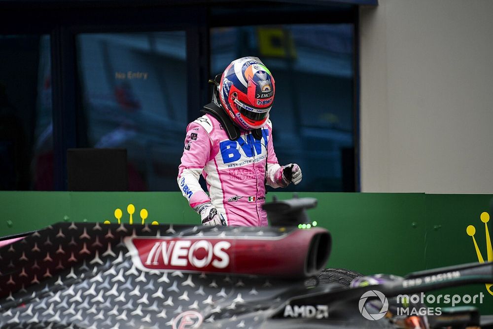 Sergio Perez, Racing Point, 2nd position, in Parc Ferme