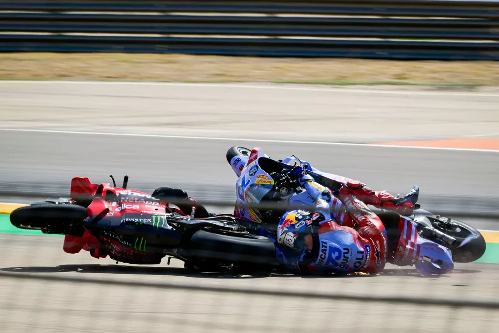 Francesco Bagnaia, Ducati Team,  Alex Marquez, Gresini Racing crash