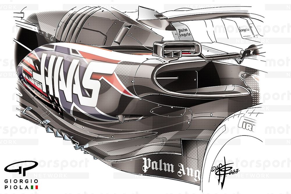 Detalle de la carrocería del Haas VF-23, GP de Estados Unidos