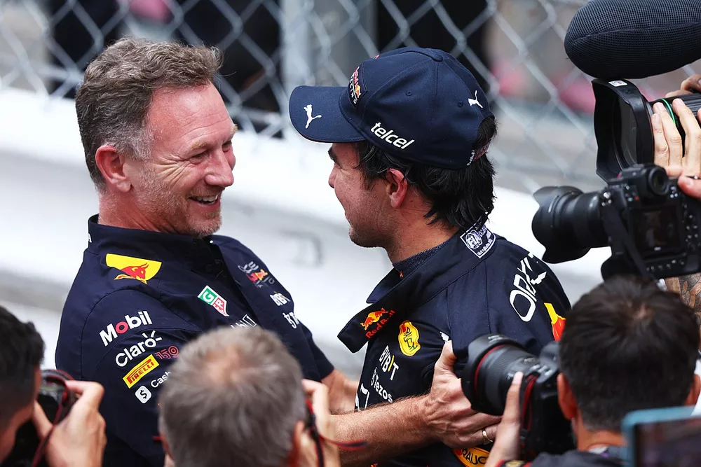 Christian Horner, Team Principal, Red Bull Racing , Sergio Perez, Red Bull Racing