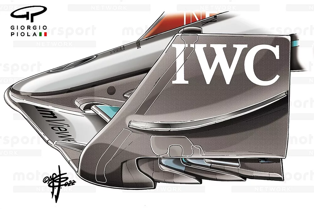 Mercedes W13, nuova ala anteriore e end plate