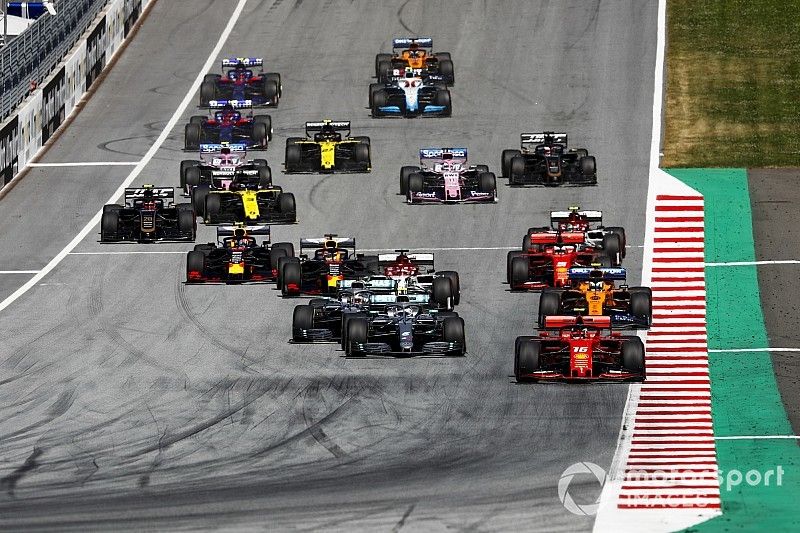 Charles Leclerc, Ferrari SF90, Valtteri Bottas, Mercedes AMG W10, Lewis Hamilton, Mercedes AMG F1 W10, Lando Norris, McLaren MCL34, Kimi Raikkonen, Alfa Romeo Racing C38, Sebastian Vettel, Ferrari SF90, Max Verstappen, Red Bull Racing RB15
