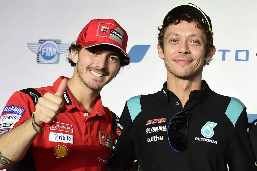 Francesco Bagnaia, Ducati Team, Valentino Rossi, Petronas Yamaha SRT, Franco Morbidelli, Yamaha Factory Racing