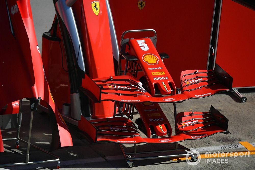 Bodywork in the pit lane outside of the Ferrari garage