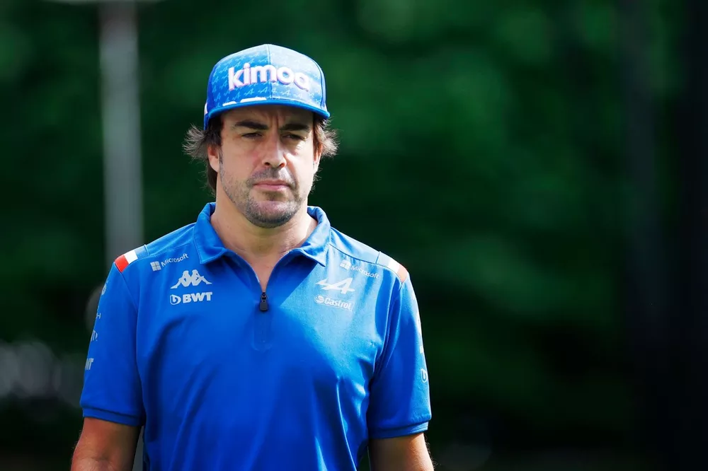 Fernando Alonso, Alpine F1 Team, arrives at the track