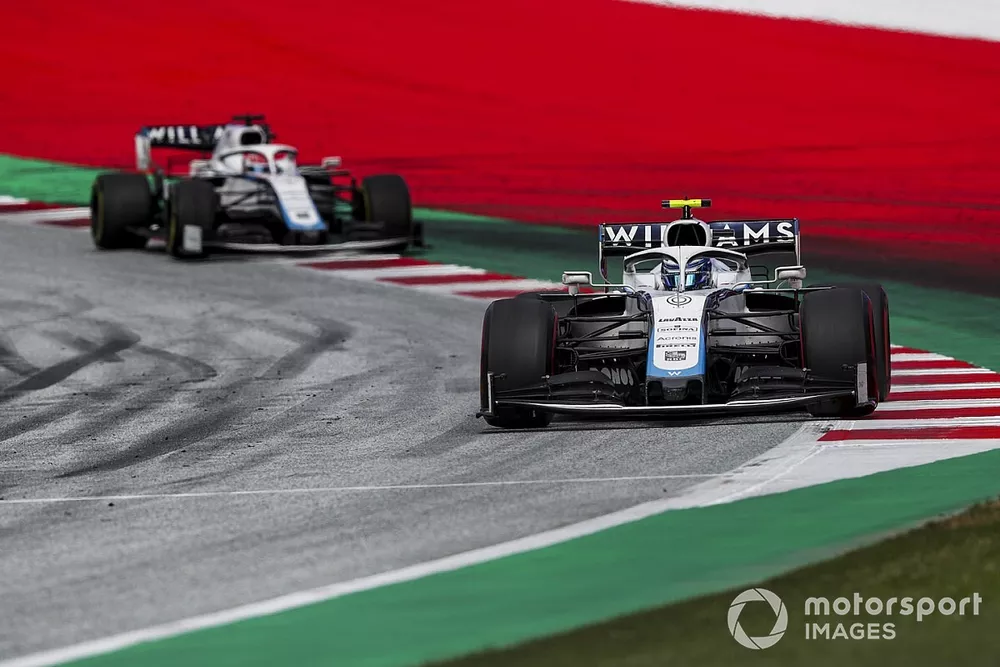 Nicholas Latifi, Williams FW43, leads George Russell, Williams FW43