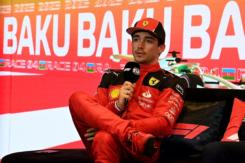 Charles Leclerc, Scuderia Ferrari, 2nd position, in the post Sprint race Press Conference