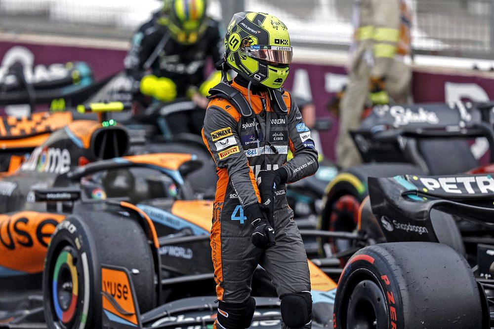 Lando Norris, McLaren, arrives in Parc Ferme